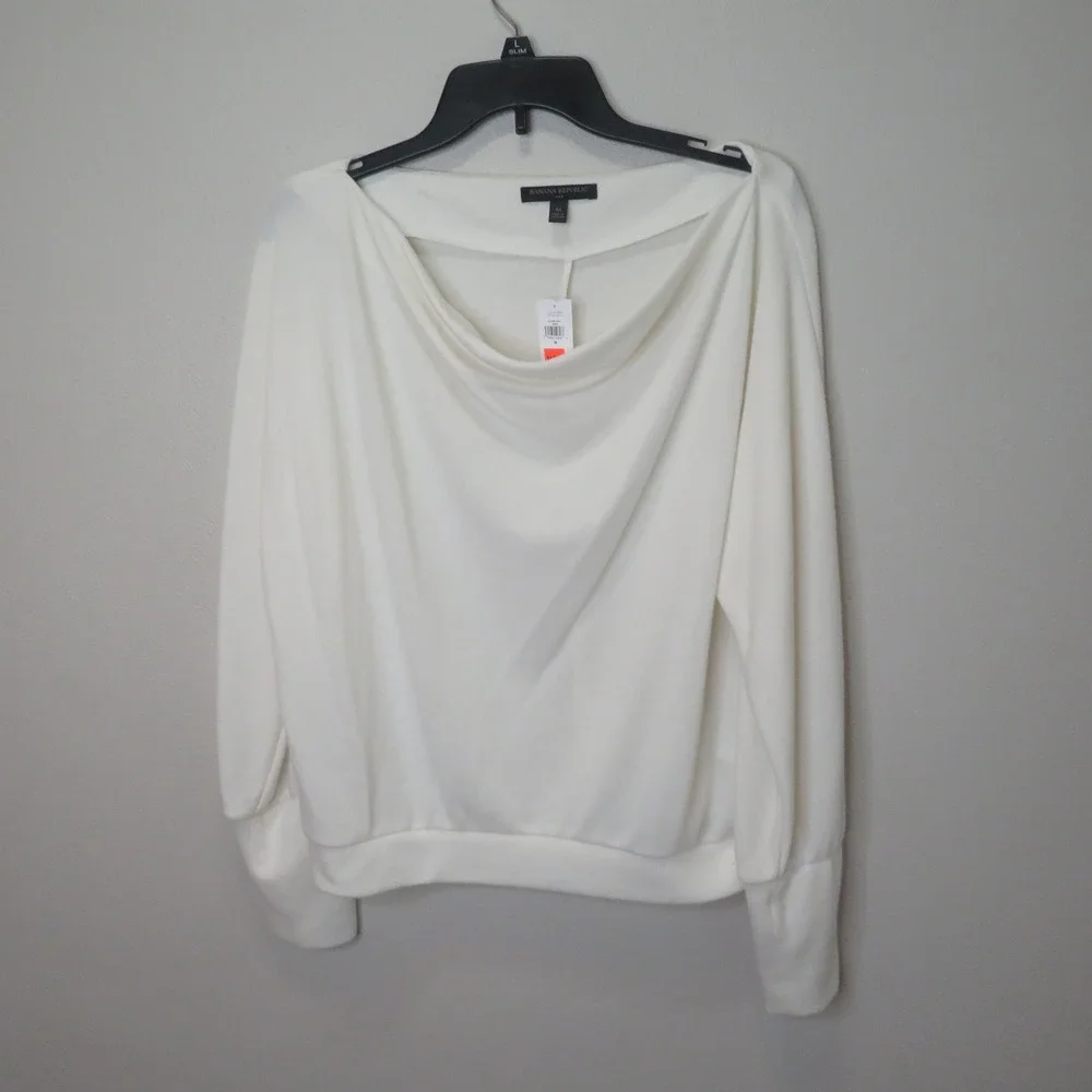 Banana Republic Off White Draped Cowl Neck Off The Shoulder Top NWT 812561-06-1